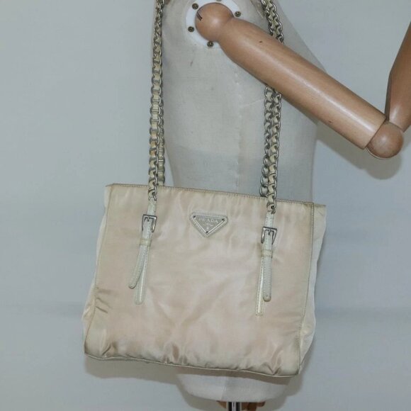 PRADA Chain Shoulder Bag Nylon Ivory Silver Auth 137031 - Picture 15 of 16